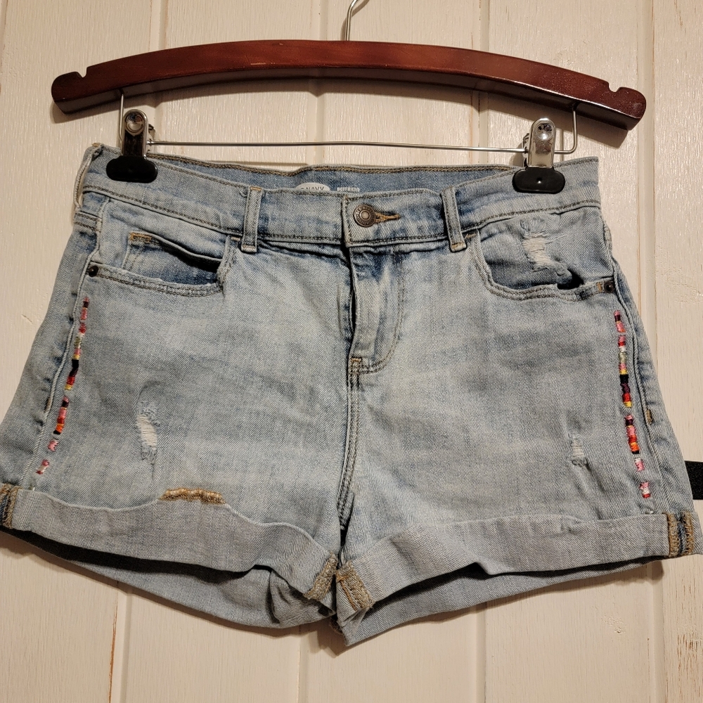 Old Navy Womens Shorts Light Blue Denim Embroidered Boyfriend Size 6